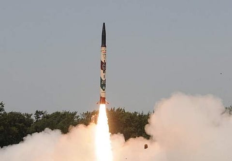 Agni-I missile being test fired off the Odisha coast. (EPS)