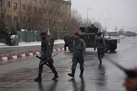 Afghan security personnel arrive at the site of an attack in Kabul. (Photo | AP)