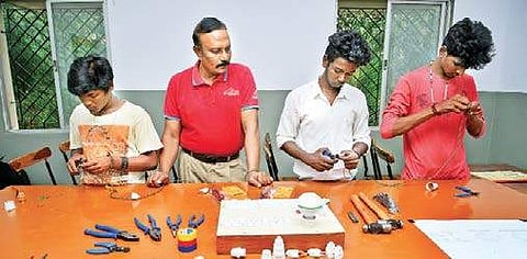 Students attend a training class at Mukti Foundation, (inset) Meena Dadha, chairperson, Mukti Foundation   Sunish P Surendran