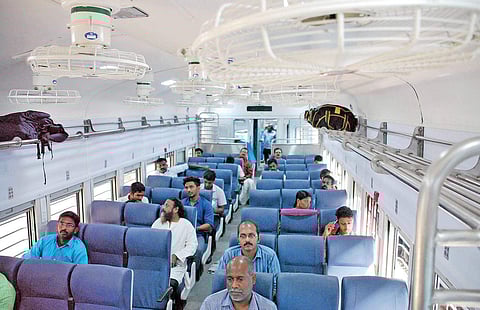 The new 16302 Thiruvananthapuram-Shoranur Venad Express at the south railway station in Kochi on Wednesday | K Shijith