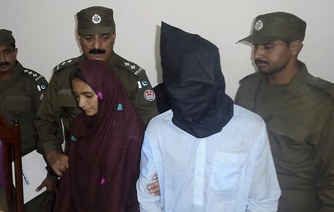 Aasia Bibi and her boyfriend, Shahid Lashari, are presented to journalists, at police station in Muzaffargarh in Pakistan (File | AP)