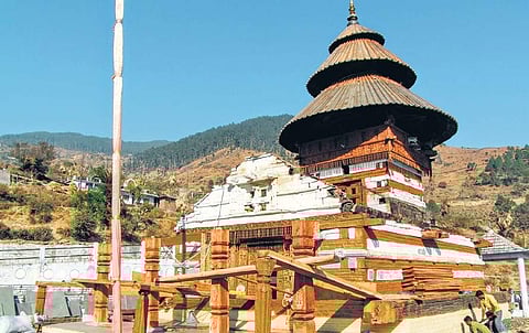 Gable-roofed Raghunath Temple in Pujaili village in the upper Yamuna valley