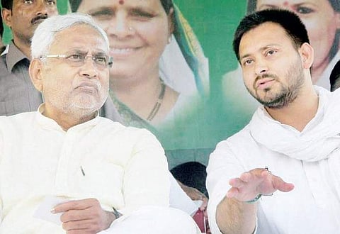 RJD leader Tejashwi Yadav (right) with Bihar Chief Minister and JD(U) chief Nitish Kumar before their relations soured