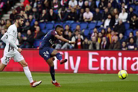 PSG's Christopher Nkunku scores his side's second goal during the French League One soccer match between Paris Saint-Germain and Metz at the Parc des Princes Stadium, in Paris | Photo: AP