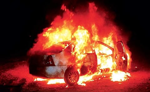 A Christian priest’s car was set ablaze by right-wingers in Satna, MP  | Express