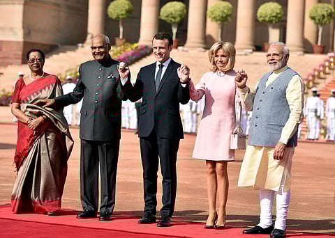 French President Emmanuel Macron is in India for a four-day visit i.e from 9th March to 12th March. He is accompanied by his wife Brigitte Marie-Claude Macron, and a delegation of businessmen and ministry officials. IN PIC: Indian President Ram Nath Kovin