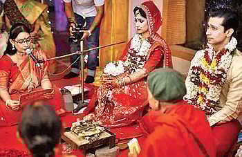 Nandini Bhowmik solemnising her daughter’s marriage in Kolkata. | Express Photo Services