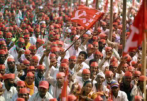 Farmers take part in 'Kisan long march' organised by All Indian Kisan Sabha AIKS at Azad Maidan in Mumbai on Monday. | PTI