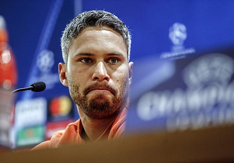 Shakthar's Marlos Romero Bonfim attends a press conference ahead of Tuesday's Champions League round of 16 second-leg soccer match against Roma, in Rome, Monday, March 12, 2018. | AP