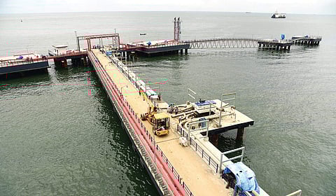 The Indian Oil Corporation Ltd's multi-user import terminal jetty at Puthuvype is ready for commissioning. But, the work at the terminal is stuck following the protests from local residents |  Albin Mathew