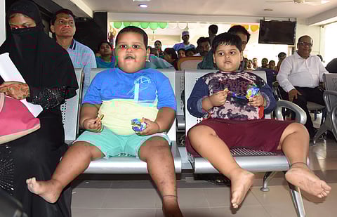 Tabish (2) and Sufian (5) at Vijayawada's Livlife Hospitals for treatment. (Express Photo by RVK Rao)