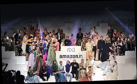 Designers and models at the  previous Amazon India Fashion Week