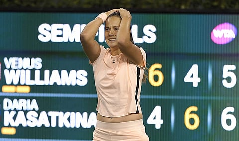 Daria Kasatkina reacts after defeating Venus Williams to reach the WTA Indian Wells final. (PTI)