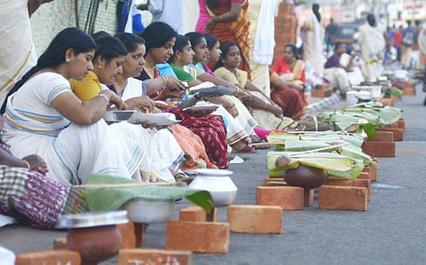 During the Attukal Pongala day, women from various parts of the state and outside prepare 'pongala' (a mix of rice, jaggery and coconut) in fresh earthen or metal pots as an offering to Attukal Devi. (Express Photo |  Manu R Mavelil)