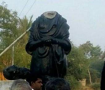 The severed head of the Periyar statue in Pudukottai (Express Photo | M Muthu Kannan)