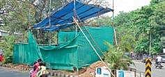 Construction in progress on Manaveeyam Street where  lyricist P Bhaskaran’s statue  is being set up  B P Deepu