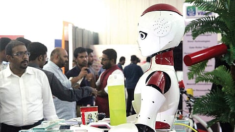 A robot placed at the exhibition hall of #Future IT summit in Kochi on Thursday | Melton Antony