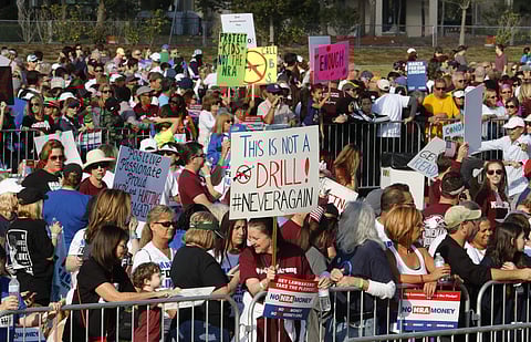 Participants gather during the March For Our Lives-Parkland event Saturday, March 24, 2018, in Parkland, Fla. (AP)