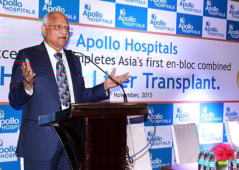 Dr Prathap C Reddy, Chairman & Founder of Apollo Hospitals addressing a pres conference - Express File Photo by P Ravi Kumar.