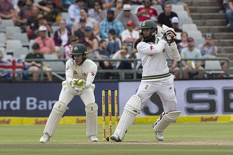 South Africa's Hashim Amla bats on the third day of the third Test against Australia at Newlands Stadium, in Cape Town, Saturday, March 24, 2018. | AP