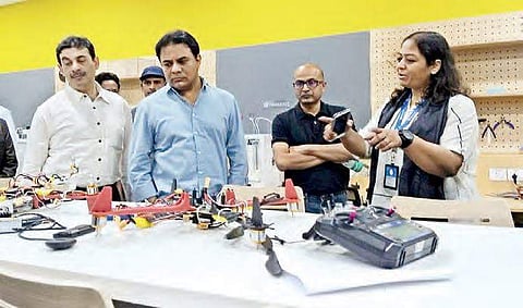 IT Minister KT Rama Rao going through the Garage after launching it on Microsoft campus in Hyderabad on Monday | Express Photo