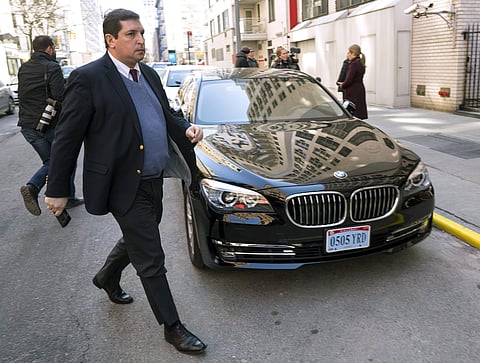 Russian Deputy Permanent Representative Vladimir Safronkov arrives at the Permanent Mission of the Russian Federation in New York Monday, March 26, 2018. | AP
