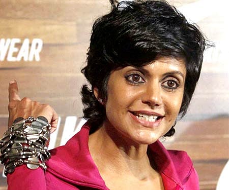 Mandira Bedi with her boy-cut hsirstyle(Pic: ENS).