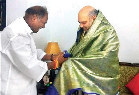 AINRC President N Rangasamy calling on Amit Shah in New Delhi on Thursday