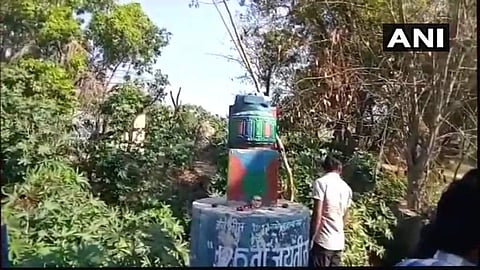 Dr BR Ambedkar's statue vandalised by unidentified people in Meerut. (Twitter Photo: ANI)