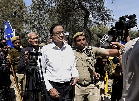 Former finance minister P Chidambaram arrives at Patiala House Court in New Delhi on Tuesday. | PTI