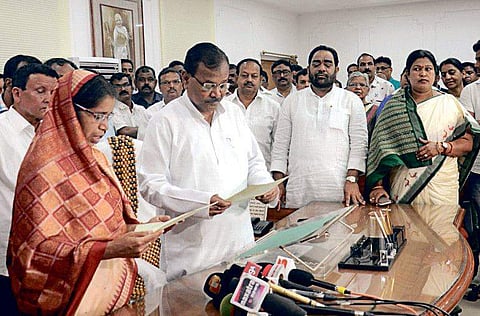 The newly-elected BJD legislator Rita Sahu took oath as member of Odisha Assembly here on Tuesday | EPS