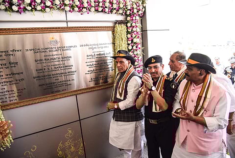 Rajnath Singh inaugurated the 28th Special Composite Group (SCG) Complex, National Security Guard (NSG) at Vinoba Nagar, Ibrahimpatnam (Express Photo | Vinay Madapu)