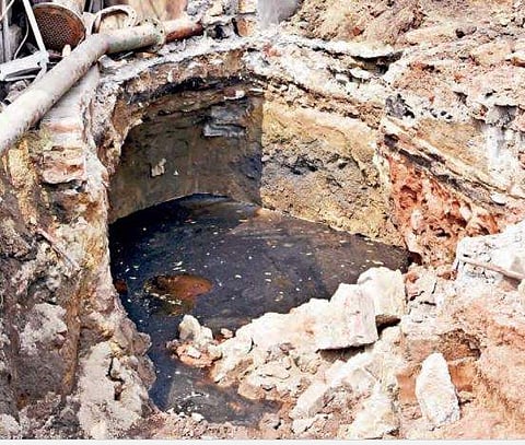 The dug up area from where the company used to flush out the effluents