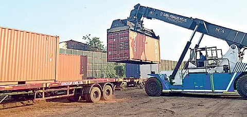 A freight train being loaded at the Mangaluru port railway station | Express