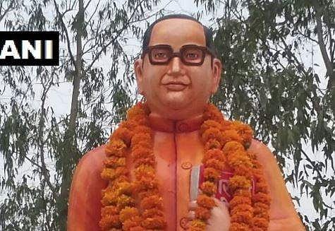 Dr Bhimrao Ramji Ambedkar's statue in Uttar Pradesh's Badaun district is painted in saffron. (ANI)