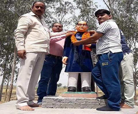 The repainted statue in Badaun, UP.