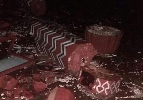 Pillar in the premises of Taj Mahal fell due to heavy wind & rain.(Twitter Photo: ANI)