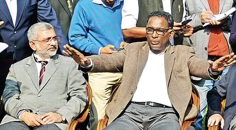 Justice Kurian Joseph (left) and Justice  J  Chelameswar, two of the seniormost judges of the Supreme Court, address the media in New Delhi in January