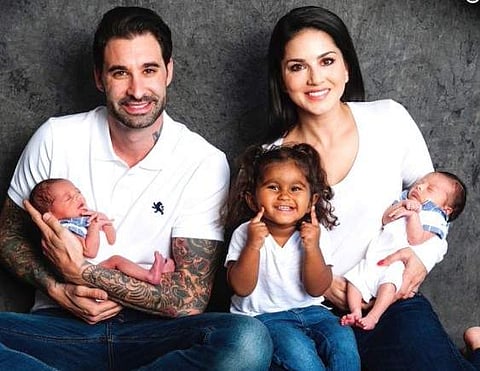 Sunny Leone's Twitter picture with the additions to her family. | Twitter/Sunny Leone