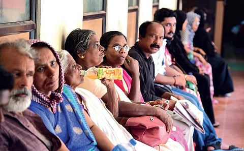 Patients waiting outside the casualty wing of the Ernakulam General Hospital on Saturday, the second day of the statewide strike called by government doctors | Albin Mathew