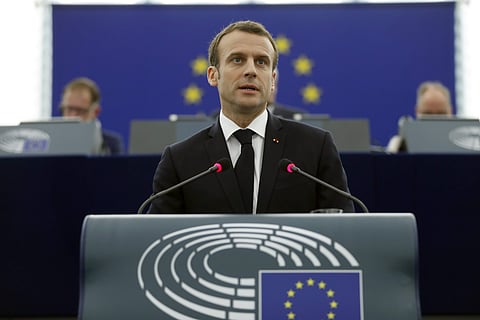 French President Emmanuel Macron delivers his speech at the European Parliament in Strasbourg | AP
