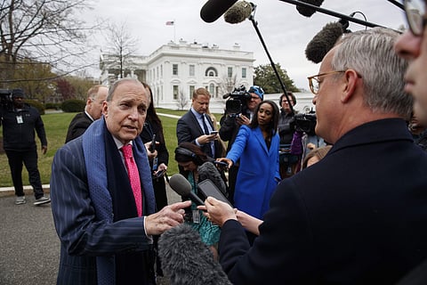 White House chief economic adviser Larry Kudlow talks to reporters outside the White House (File Photo | AP)