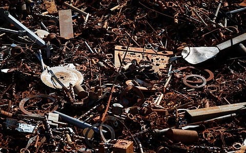 Metal scrap is stored to be recycled in the harbour of Kehl, on the Rhine river, Germany. (Photo | Reuters)