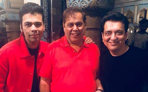 Karan Johar, David Dhawan and Sajid Nadiadwala on the sets of Kalank (Twitter @Alia Bhatt)