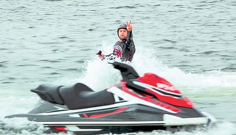 Fly Board rider Simone Careddu from Italy at the Vizag Yachting Festival on Sunday | G satyanarayana