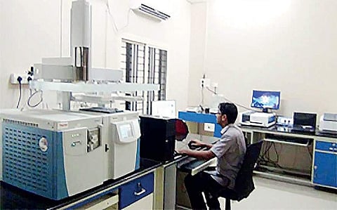 Gas chromatography-mass spectrometry (GC-MS) instrument housed at the post-graduate block of College of Agriculture at Padannakkad in Kanhangad. GC-MS is used to detect and measure contaminants and pesticides in food and beverages
