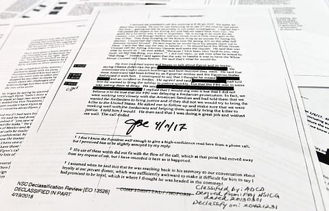 Copies of the memos written by former FBI Director James Comey photographed in Washington (Photo | AP)