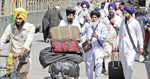 Indian Sikh pilgrims at Wagha border on way to attend Baisakhi festival at the shrine of Gurdwara Punja Sahib Pakistan. | PTI file photo