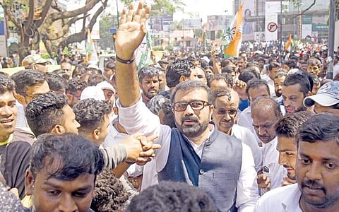Congress’ Shantinagar candidate N A Harris at a roadshow near Mayo Hall, before filing his nomination for the assembly election, on Monday | nagaraja gadekal