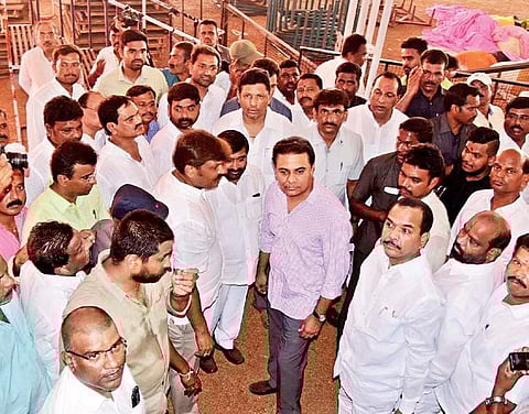IT minister KT Rama Rao inspects the arrangements for the TRS plenary public meeting to be held on April 27 at Kompally, on Monday in Hyderabad | Express